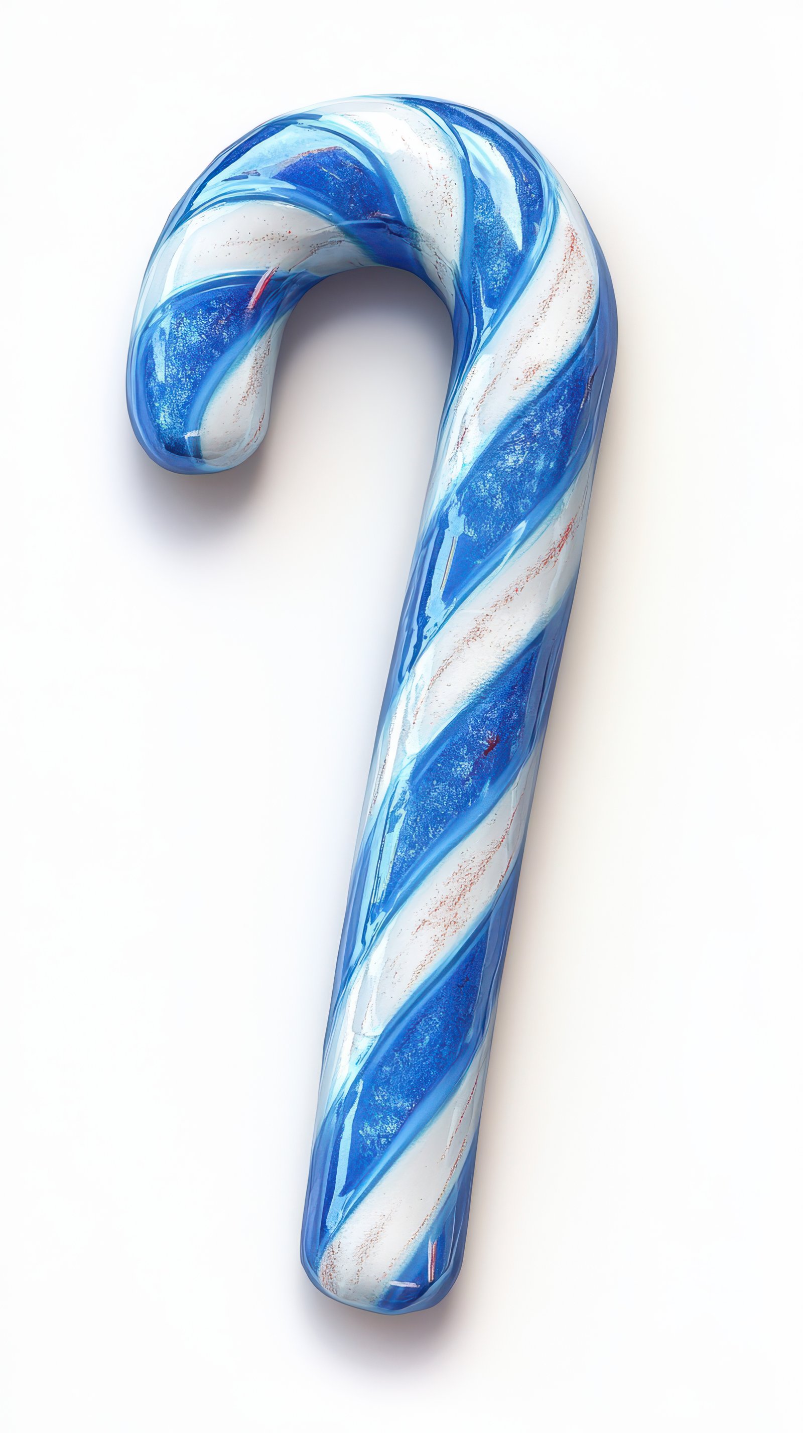 Blue and white peppermint candy cane displayed on a plain background, suitable for festive decorations and celebrations